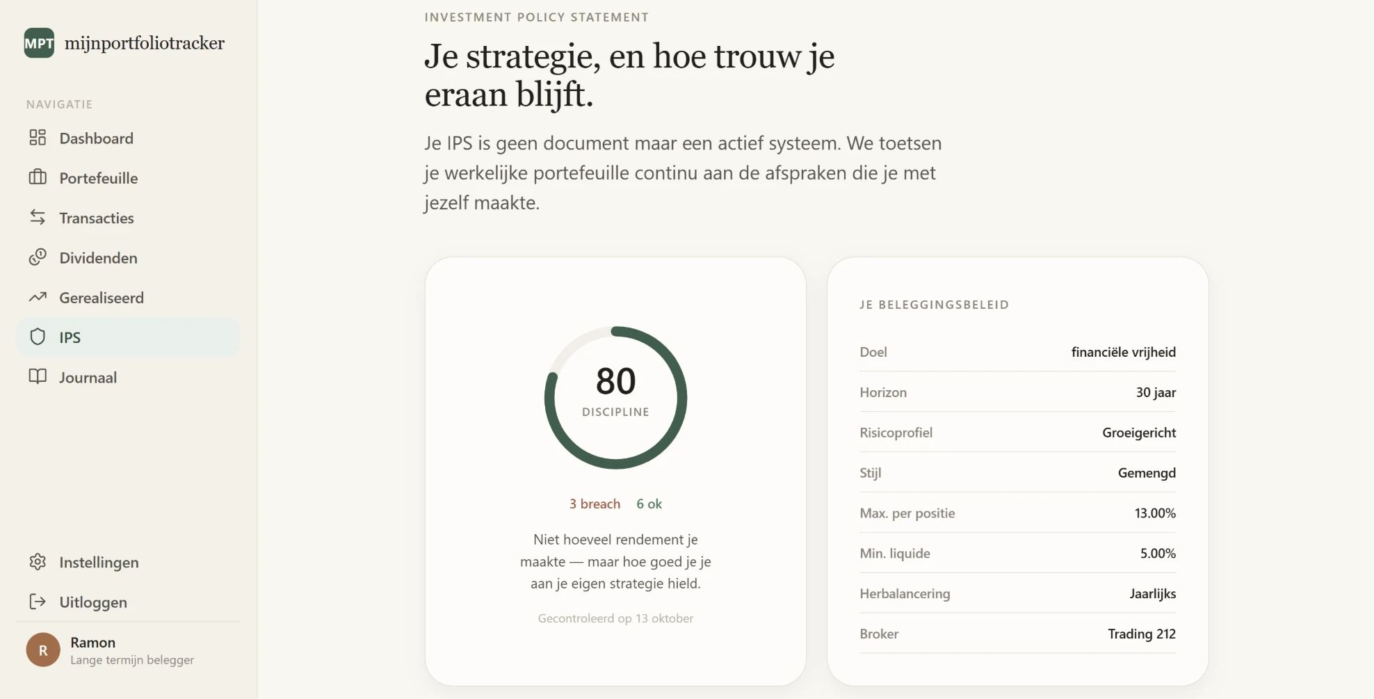 MijnPortfolioTracker: the investment plan with a discipline score of 80